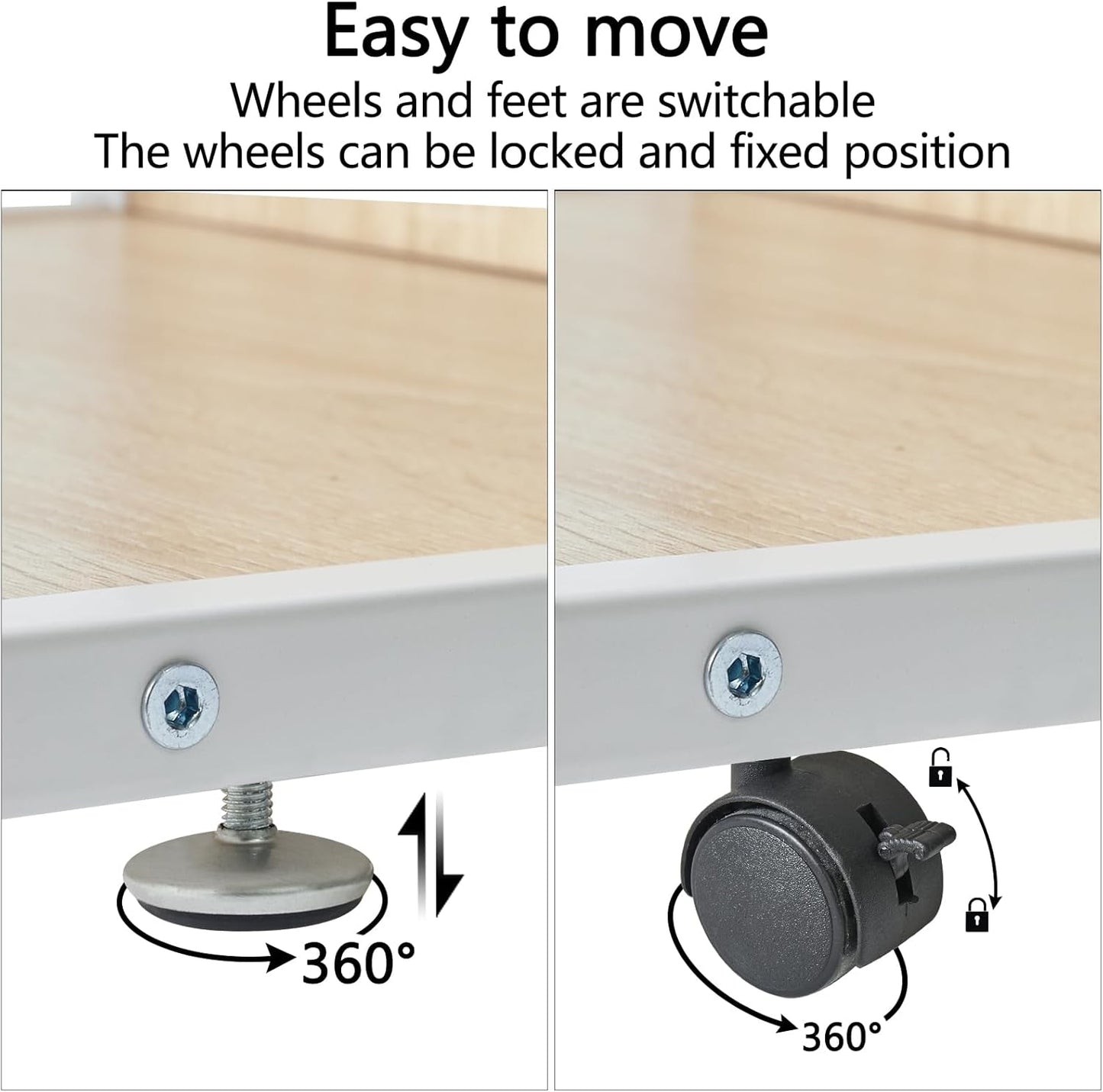 IBUYKE Under Desk Printer Stand, 2-Tier, Mobile Home Desktop Organizer Shelf with 4 Wheels, for Printer, Fax, Home Office Use, Light Wood UTLJ007R