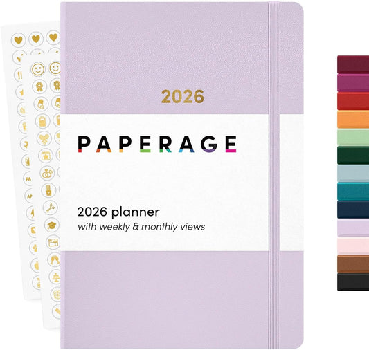 PAPERAGE 2026 Weekly & Monthly Planner, 12 Months (January 2026 - December 2026), 5.6 in x 8 in, Hardcover 2026 Planner with Weekly & Monthly Spreads, Note Pages, Stickers & Back Pocket – Lavender