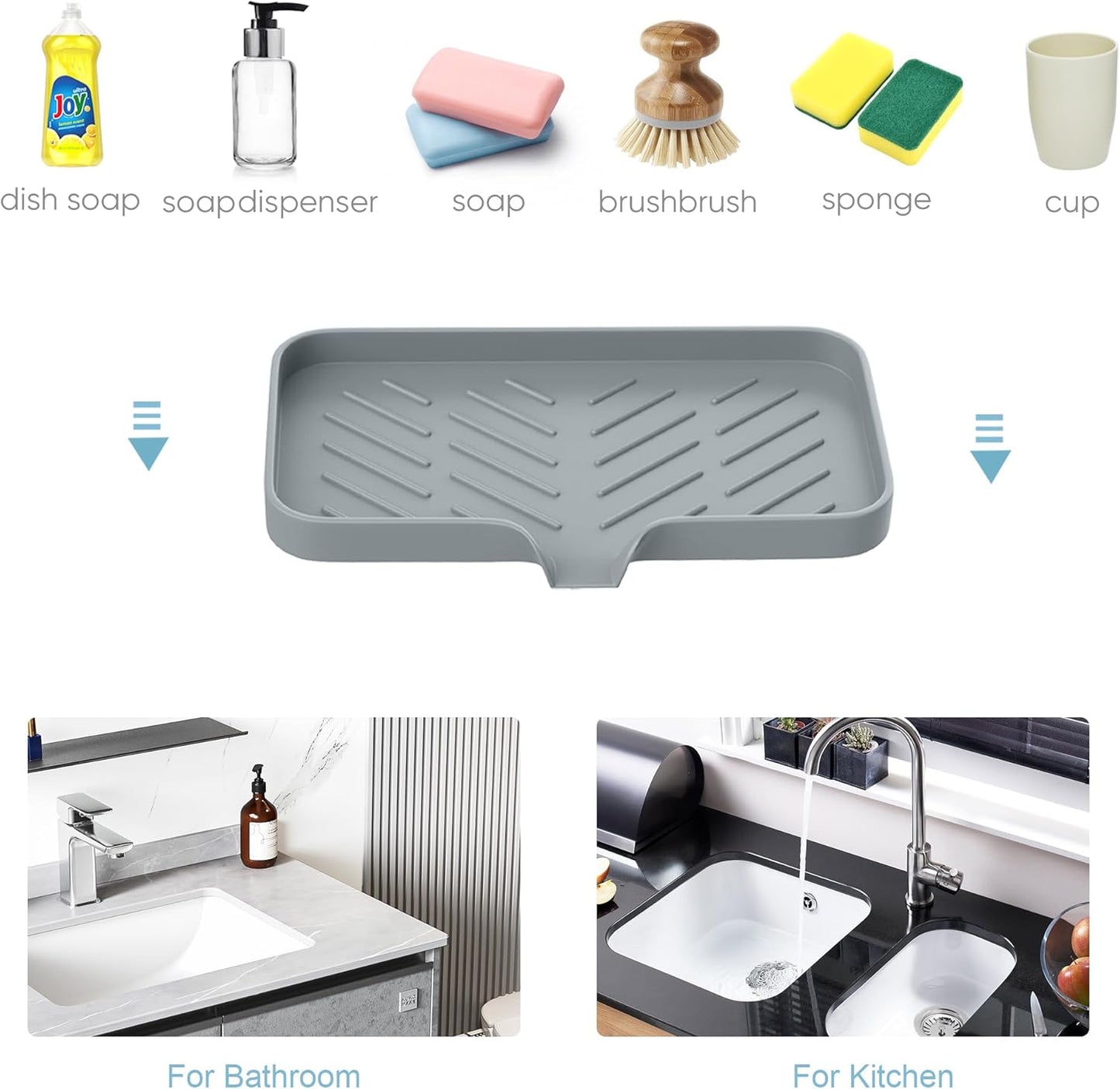 Kitchen Sink Tray,3 Pcs Silicone Sponge Holder for Kitchen Sink Organizer, Kitchen Soap Tray Self Draining Soap Dish for Bathroom