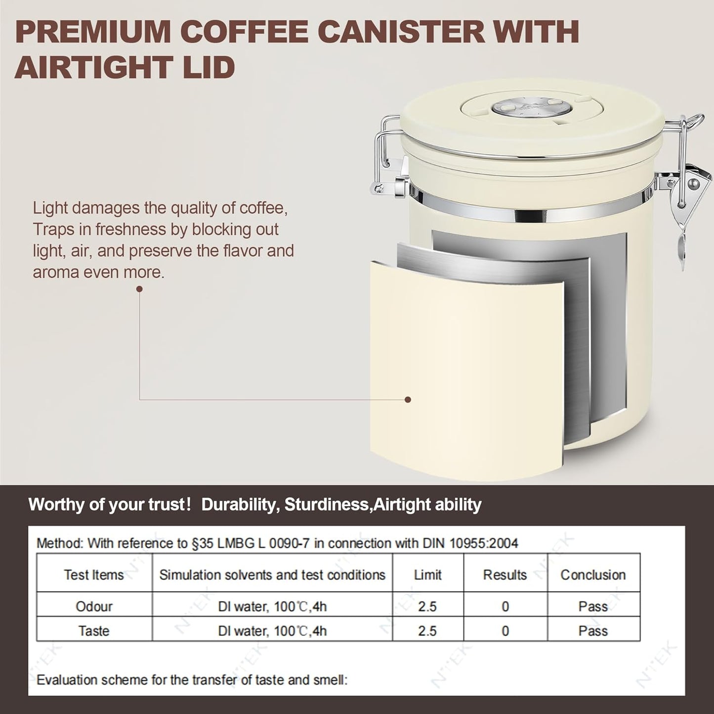 ShanSon Coffee Canister Airtight Coffee Container Stainless Steel Coffee Bean Storage Container with Scoop Coffee Canister for Beans Grounds Sugar Flour Tea Cereal,11OZ,Beige