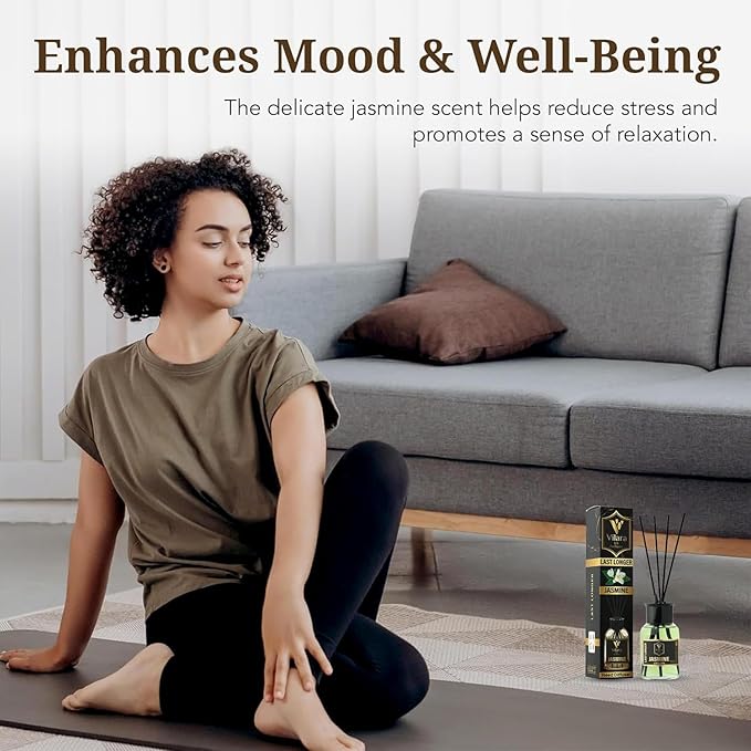 Reed Diffuser Set with Sticks for Home – Bathroom, Bedroom & Office Aromatherapy – Long Lasting Scented Oil Diffuser with Sticks – Luxury Room Fragrance Diffuser 55ml,1.7 fl oz (Jasmine Pack 3)