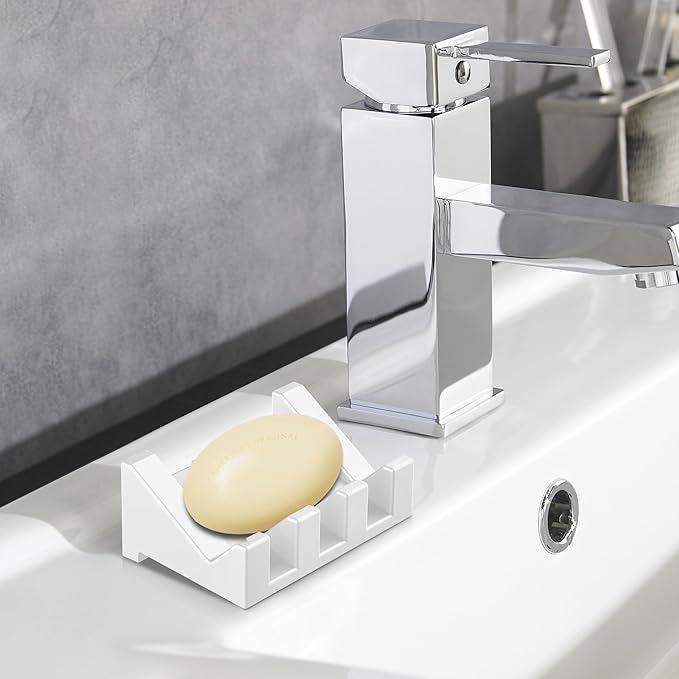 Silicone Self Draining Soap Dish, 1 Pcs, Bathtub/Shower Soap Holder with Drainage, White