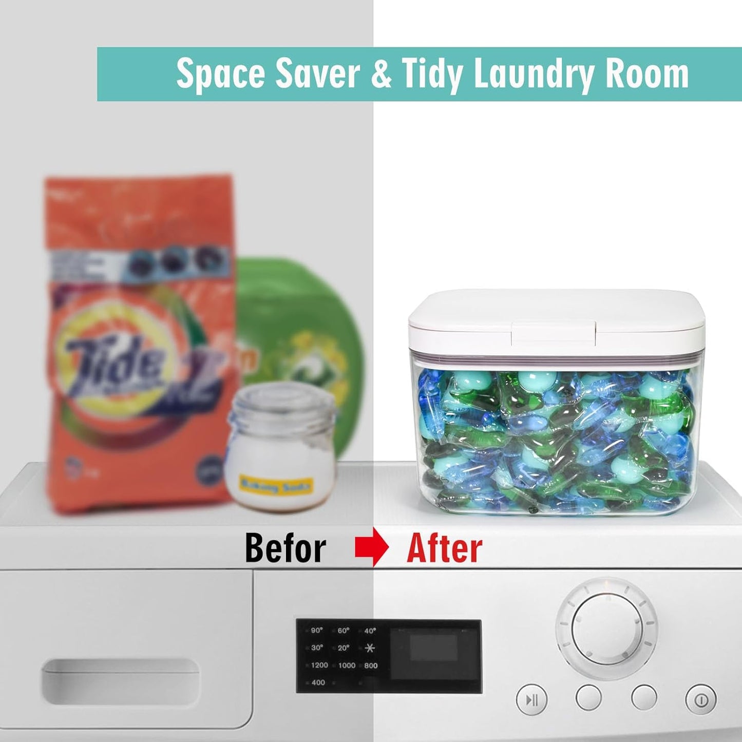 Laundry Pods Container Laundry Pod Holder with Lid, Laundry Room Storage Container for Detergent Pods Laundry Powder Scent Booster Container with Scoop (2 Pack)