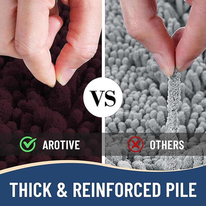 Arotive Luxury Chenille Bathroom Rug Mat, Extra Soft Thick Absorbent Shaggy Bath Rugs, Non-Slip Machine Wash Dry, Plush Bath Mats for Bathroom, Shower and Tub, 30x20, Black Cherry