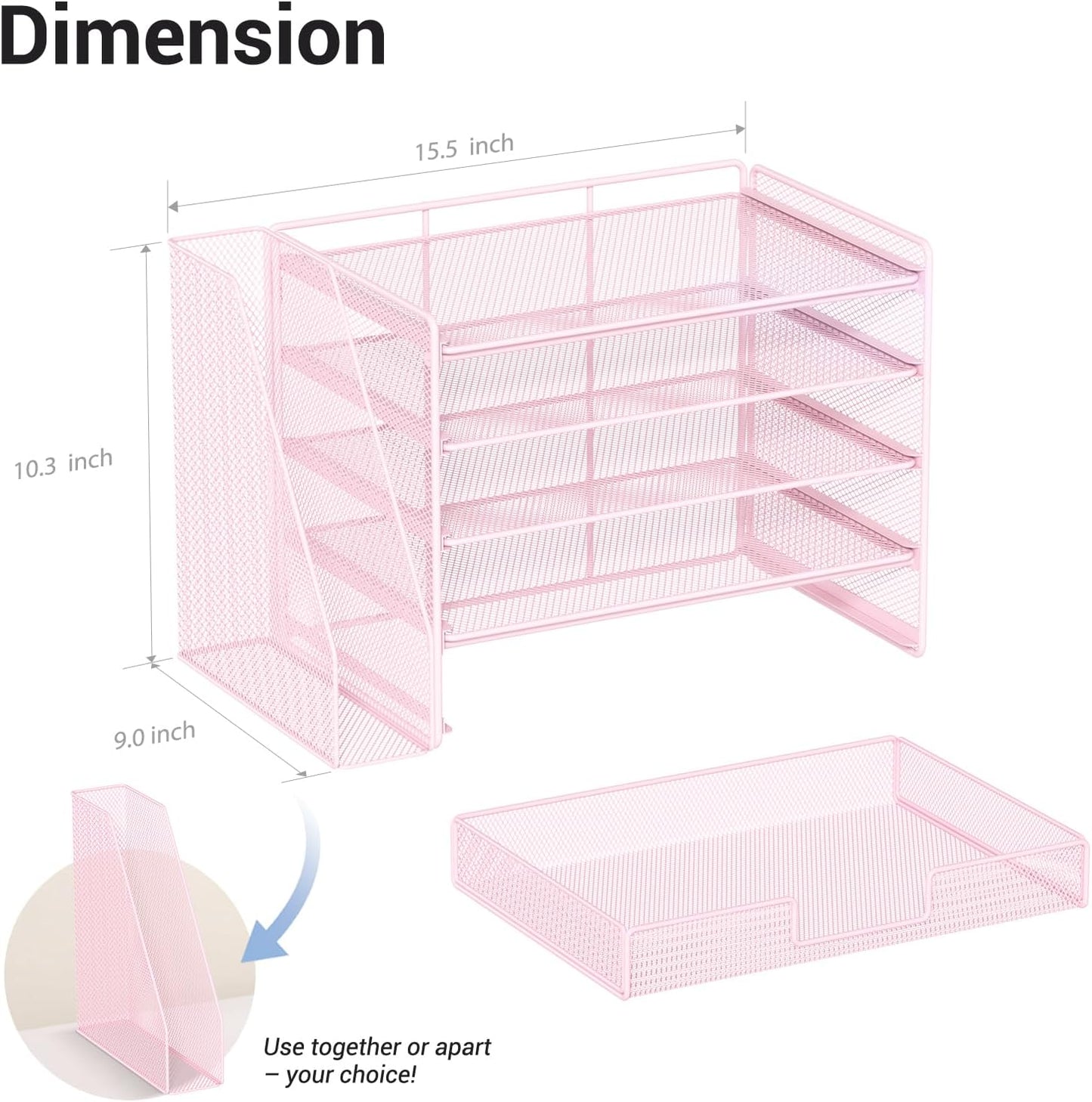 Desk Organizers and Accessories with File Holder, 5-Tier Office Desk Accessories & Workspace Desktop Organizer with Drawer and 2 Pen Holder, File Paper Organizer for Office Supplies(Pink)