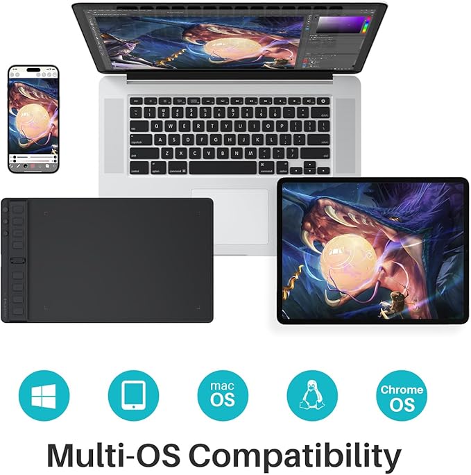 HUION Inspiroy 2 Medium Drawing Tablet with Scroll Wheel 8 Customized Keys Battery-Free Stylus 60° Tilt Support for Digital Art, Design, Sketch, 9x5inch Graphics Tablet, Black