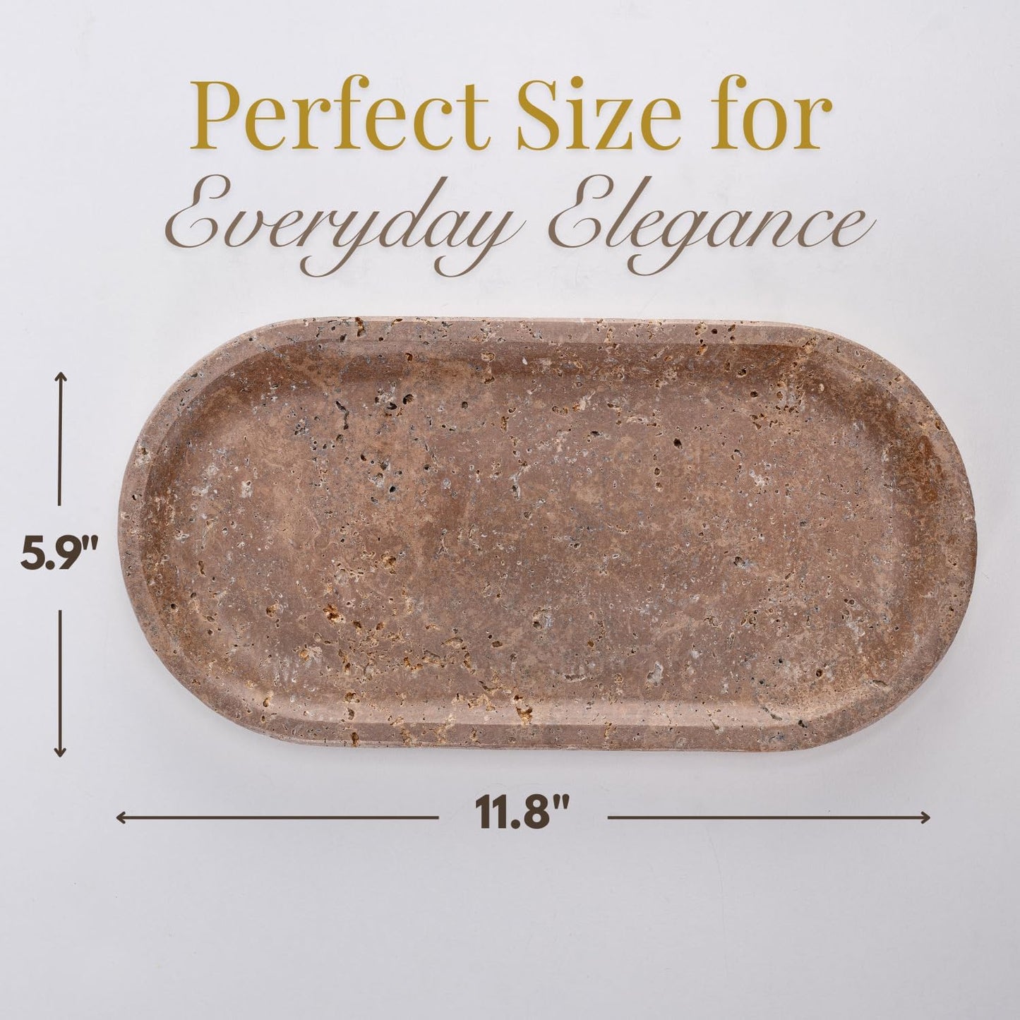 Handcrafted Travertine Tray – Bathroom Counter Organizer, Jewelry Tray, Perfume Organizer & Decorative Tray for Vanity Accessories, Coffee Table Decor & Bathroom Countertop (Oval, Noce)