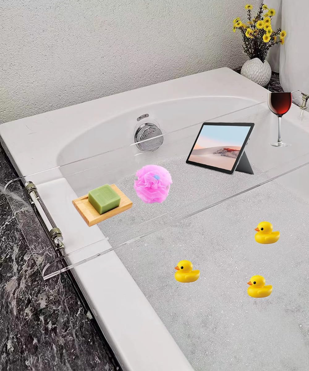 WANLIAN 33-Inch Luxury Bathtub Caddy Tray for Bathroom - Shower Storage Organizer Shelf With Silver Handles