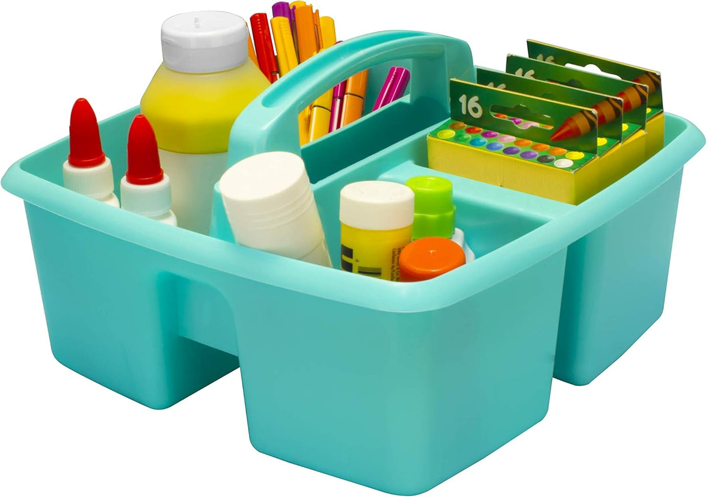 Storex 3-Compartment Small Caddy – Multipurpose Classroom Organizer with Handle, Aquamarine, 6-Pack (00952A06C)