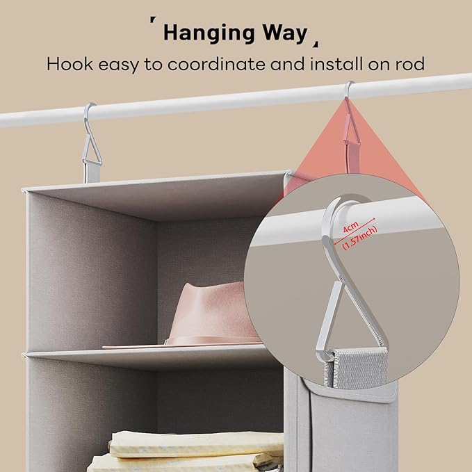 Vailando 6-Shelf Hanging Closet Organizer with 3 Drawers, 2 Separable 3-Shelf Closet Organizers and Storage for Wardrobe Organization, Hanging Dresser for Nursury & Dorm Clothes Organizer
