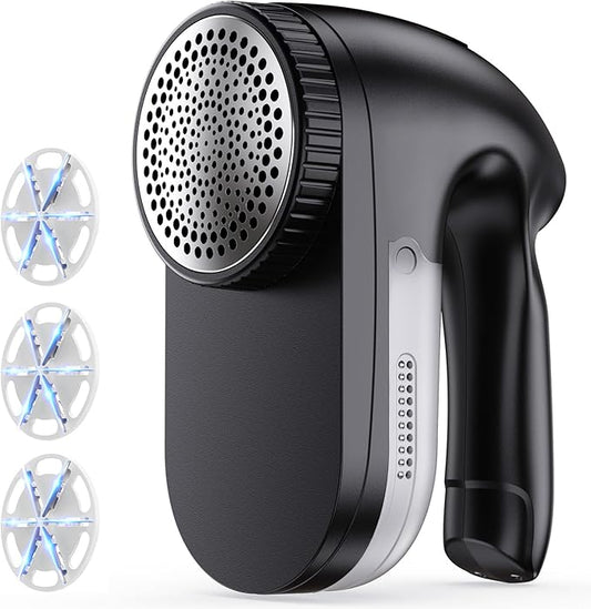 IPX6 Waterproof Washable Electric Fabric Shaver and Lint Remover, Rechargeable Sweater Defuzzer with 3 Free Extra Blades, Quickly and Effectively Remove Fluff,Fuzz,Bobbles for Clothes, Dark Black