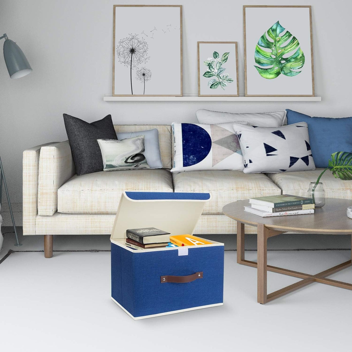 TYEERS Collapsible Storage Boxes, Washable Fabric Storage Bins with Lids, 14.9x9.8x9.8 inches, 2 Pack, Classic Blue