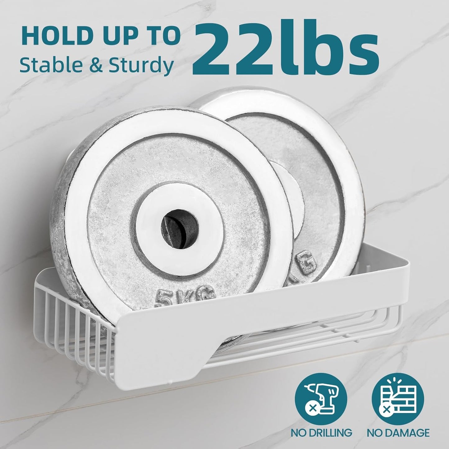 TAILI Shower Caddy Suction Cup 2 Pack,Stainless Steel Rustproof Shower Shelves,No Drilling Wall Mounted Basket,Large Capacity,Removable Suction Cup Bathroom Organizers & Home Decor, White