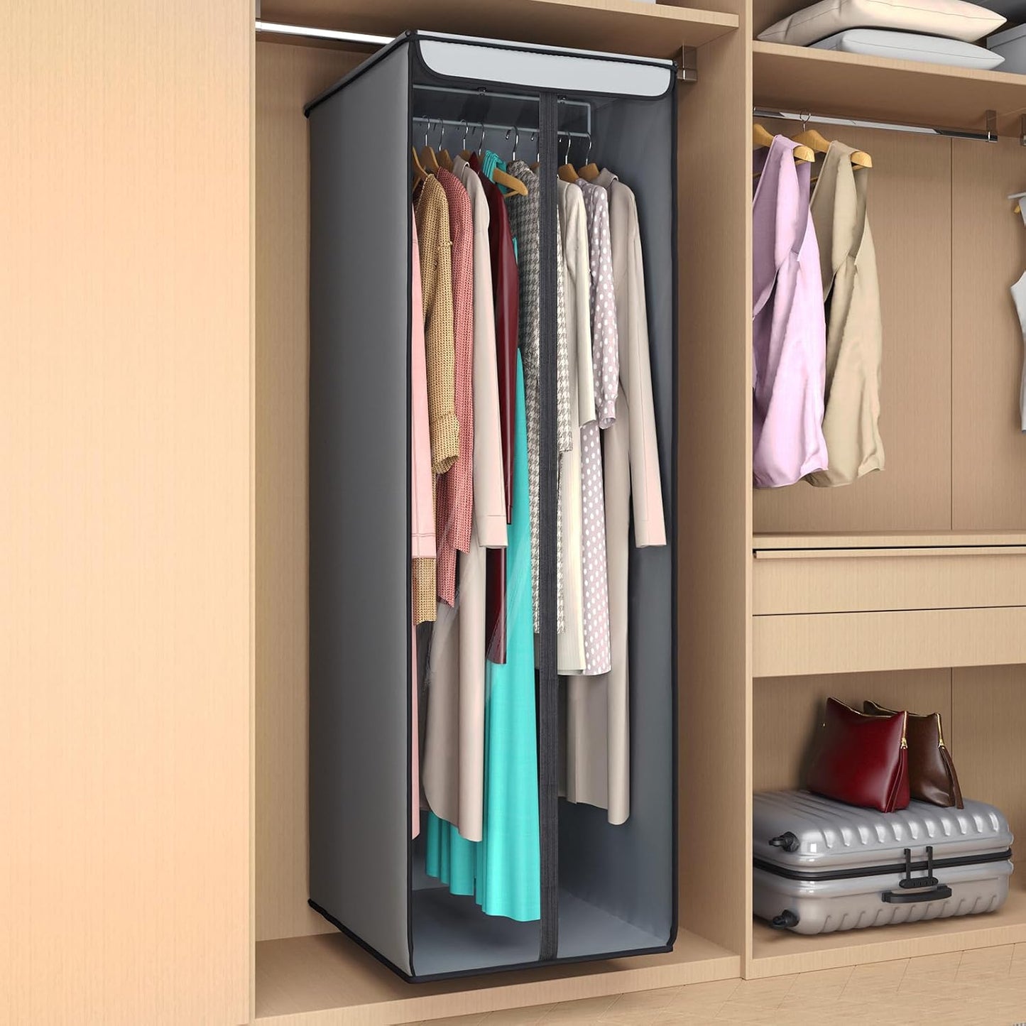 Univivi Garment Bags for Hanging Clothes, Large Clothes Storage Bags Closet Organizer with Clear Window, Premium Hanging Garment Storage Bag for Suits, Coats, Dresses, 54"