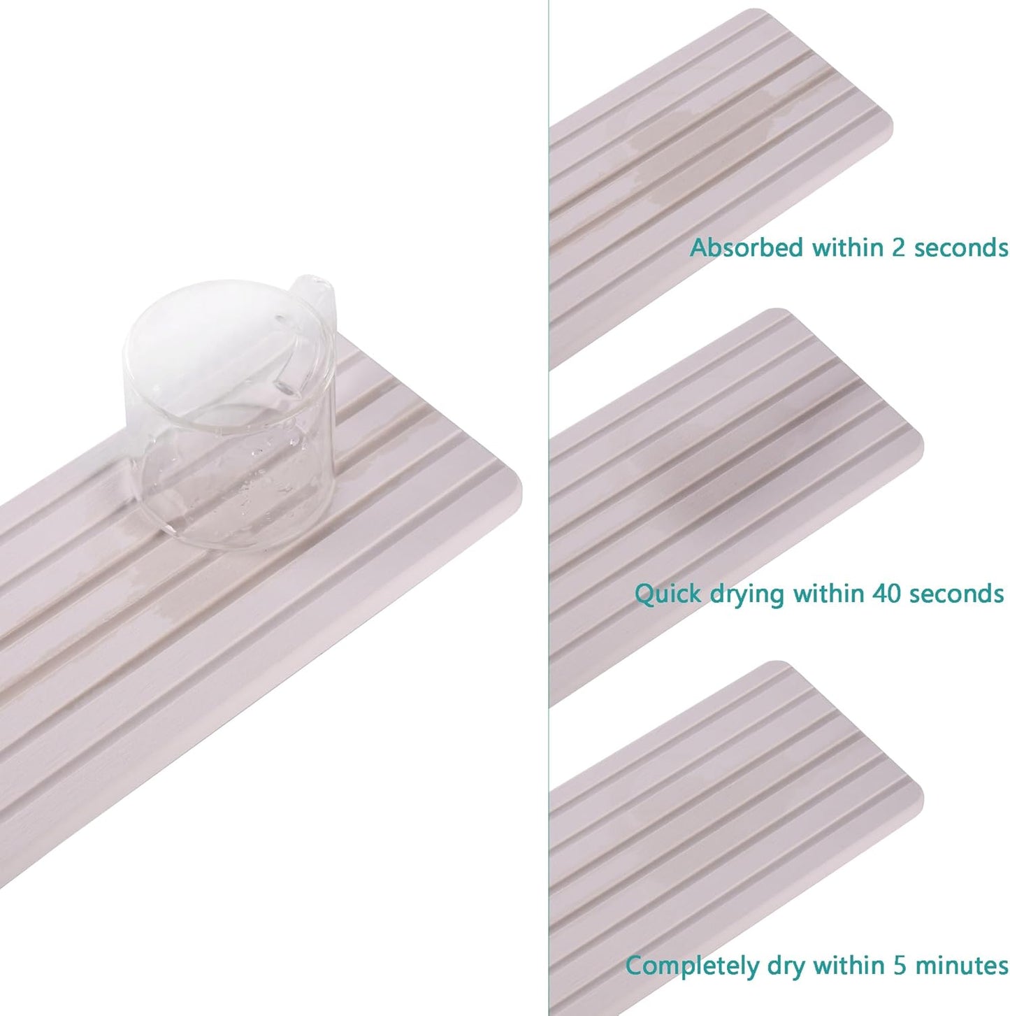 2 PCS Water Absorbent Diatomite Coasters (10.2" x 4"), Grooved Design, Water Absorbing Stone Used for Hand Soaps & Plants & toiletries in The Modern Home