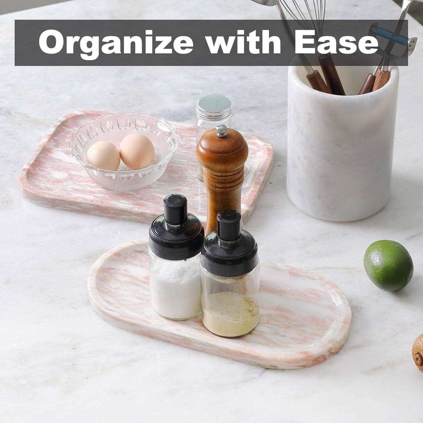 Koville Norway Natural Marble Tray, 12"x6" Vanity Decorative Tray for Countertop Organizer, Catchall for Perfume, Candles, Jewelry Dish