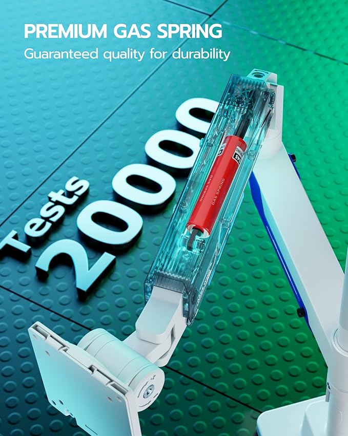 ARES WING Single Monitor Mount with USB, Ultrawide Monitor Arm for 24 to 57 Inch Heavy Duty Curved Screen, Adjustable Gas Spring Monitors Arm Stand up to 66LBS with 75/100/200 Vesa Mount, White