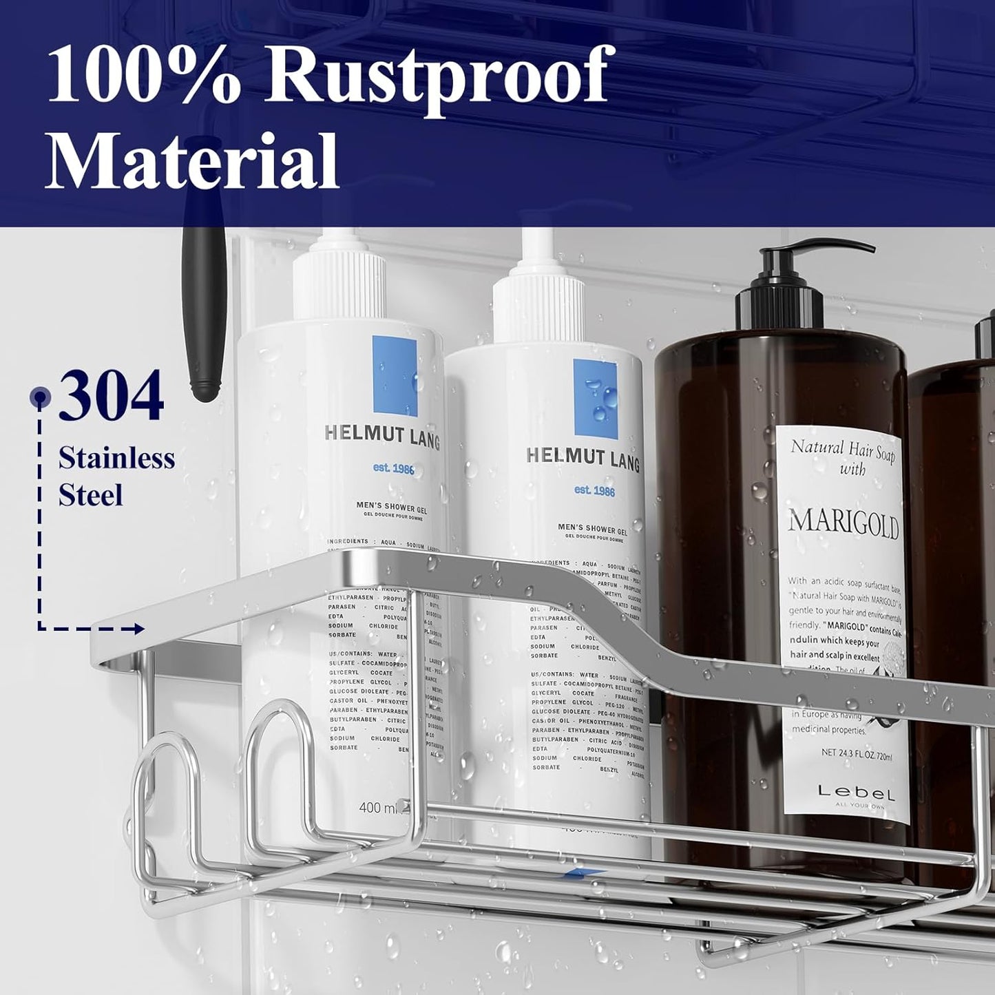 Kitsure Shower Caddy Large - Adhesive Shower Organizer, Stainless Steel Shelf for Inside Shower, No Drill Bathroom Organizers and Storage, Home Decor Accessories, 2 Pack, Sliver