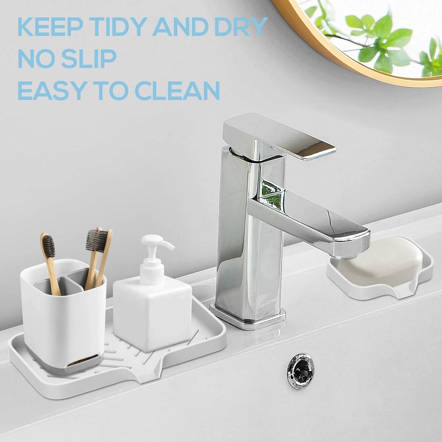 Kitchen Sink Tray,3 Pcs Silicone Sponge Holder for Kitchen Sink Organizer, Kitchen Soap Tray Self Draining Soap Dish for Bathroom