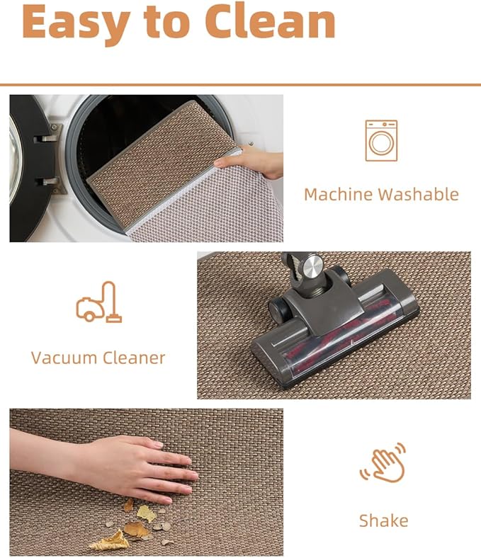 PADOOR Non-Slip Bath-Mats, Rubber-Backing Braided Absorbent Bathroom Mat Machine Washable Thin Bathroom Rugs Fit Under Door Quick Dry Bath Rugs for Floor, 17''x24'' Brown