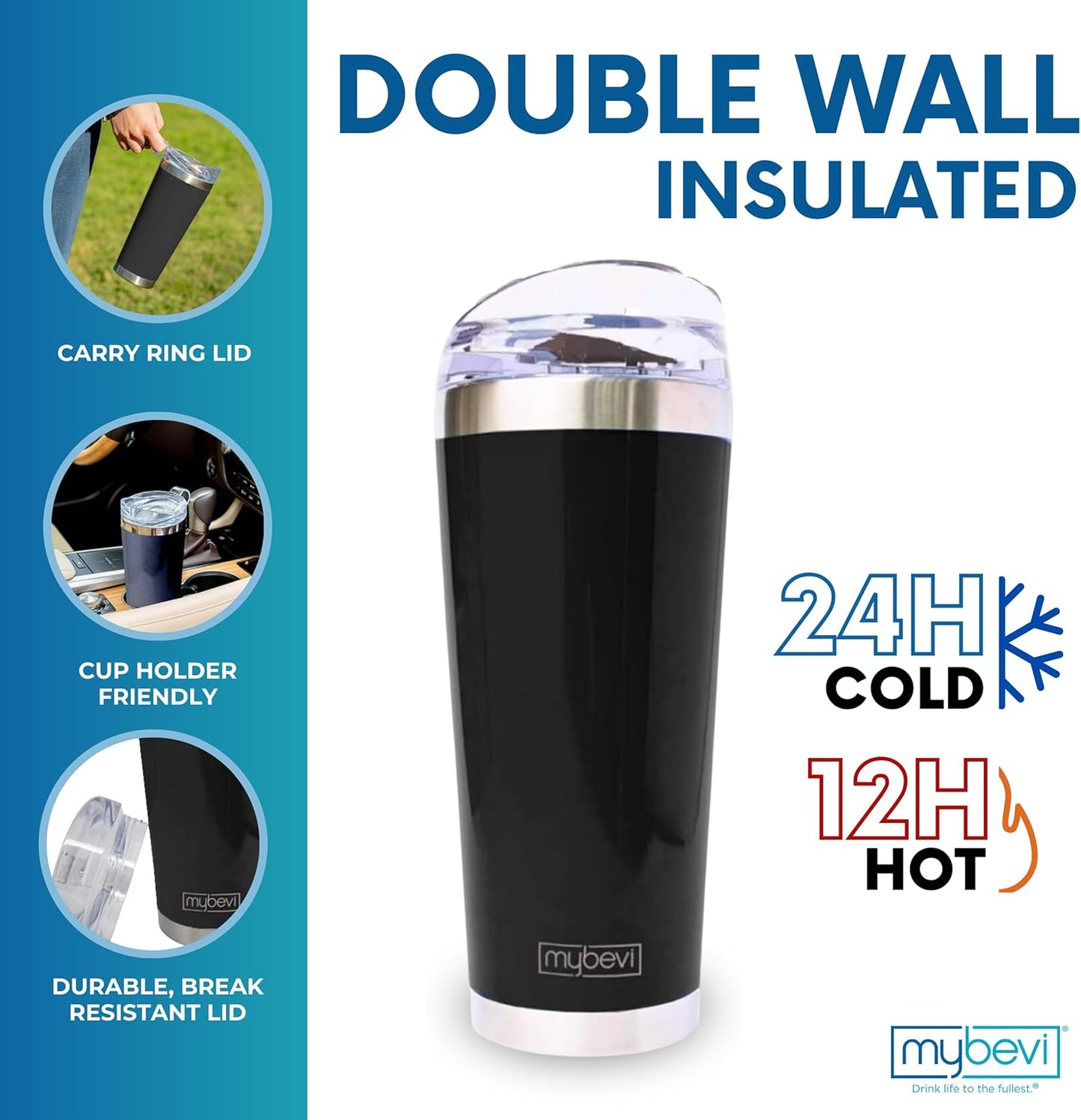 Classic Stainless Steel Premium Grade Insulated Travel Tumbler (Black, 26 oz)