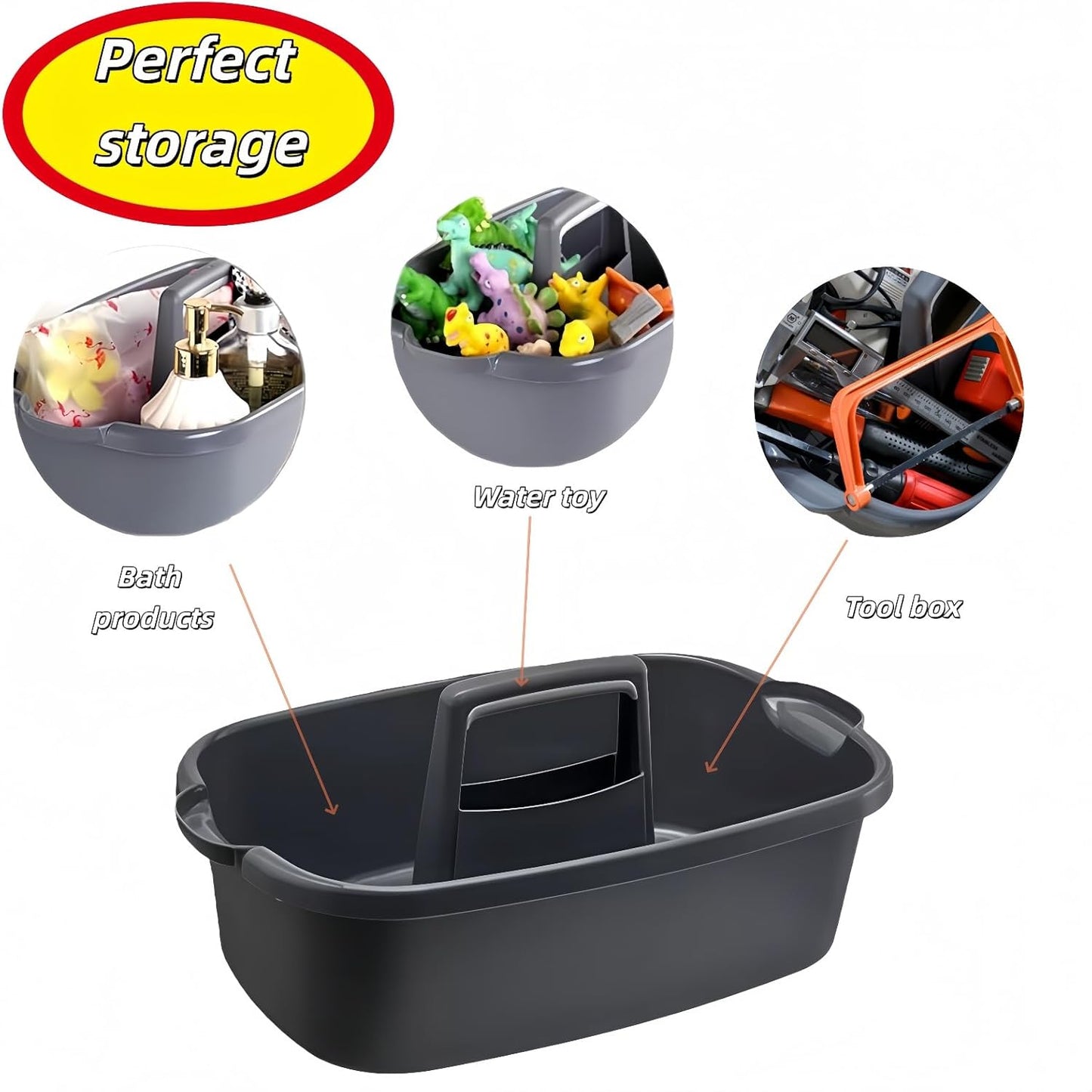 2 Pack Large Cleaning Supplies Caddy Portable Shower Basket Supply Organizer with Handle,Plastic Bucket Tool Storage,for Bathroom,Bedroom,Kitchen,Under Sink Storage (Grey)