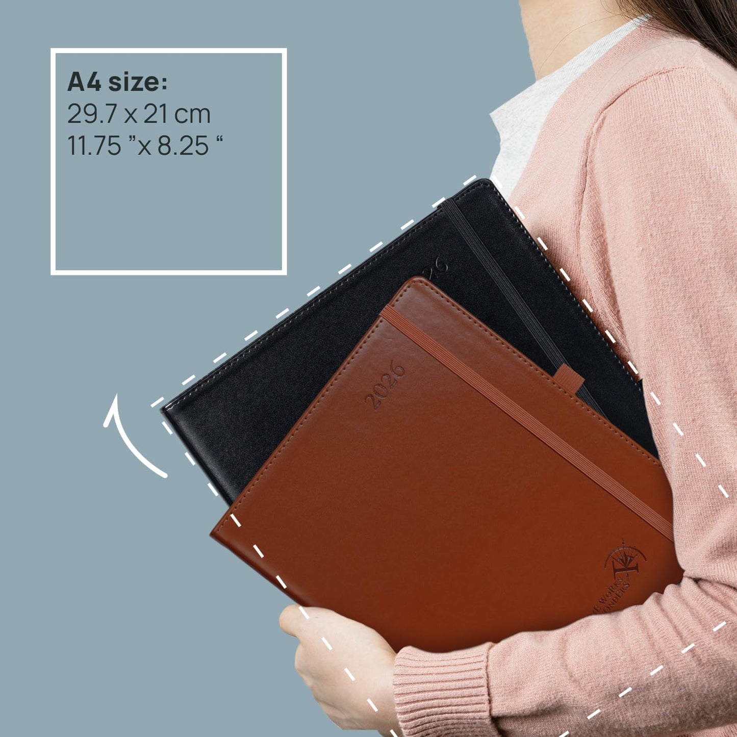 POPRUN 2026 Weekly Planner (A4 Size-8.25'' x 11.75''), 15-Minute Appointment Book (Jan 2026-Dec 2026) with Monthly Tabs, Inner Pockets, Pen Holder, PU Leather Softcover, 100GSM - Brown