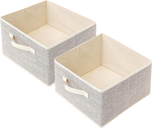 Storage Baskets, 11-Inch Woven Fabric Bins, Storage Cubes with Reinforced Handles, Organizer Bins for Closet Shelves, Foldable, for Toys, Clothes, Natural Beige (2PCS/Beige-11*11*7.8inch)