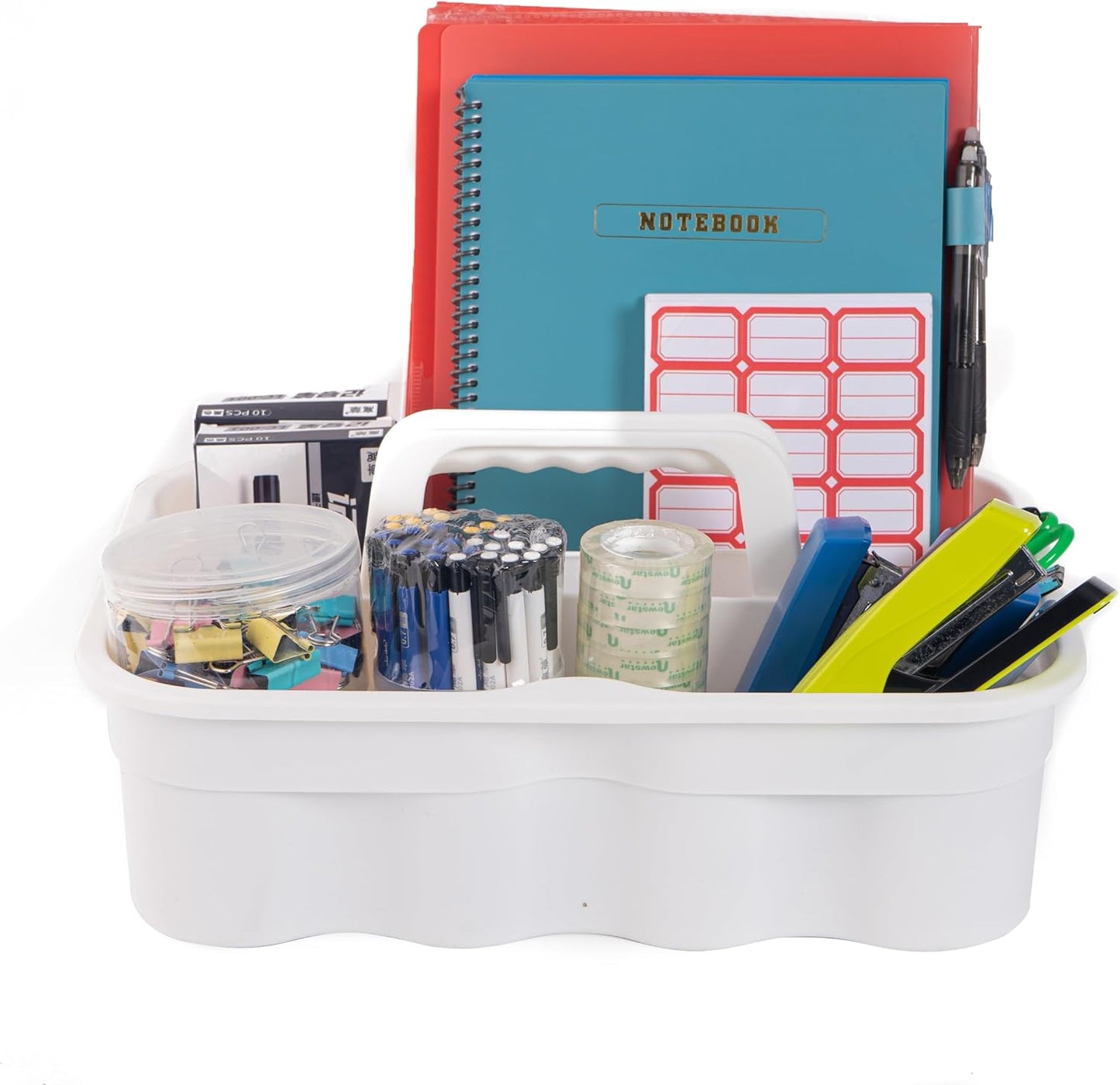 Matthew 5 Pack Large Plastic Tote Tool & Deluxe Supply Cleaning Caddy with Handle Portable Shower Basket Storage Caddy for Cleaning Products,Take-Out Drink,Bathrooms - White