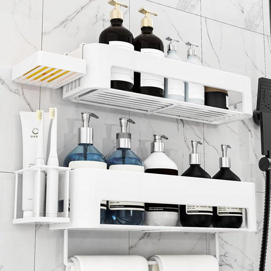 Large Shower Caddy, 4 Pack Adhesive Shower Organizer, 15.15in Large Capacity Bathroom Shelves, No Drilling for Bathroom Organizers and Storage & Home Decor & Kitchen(White)