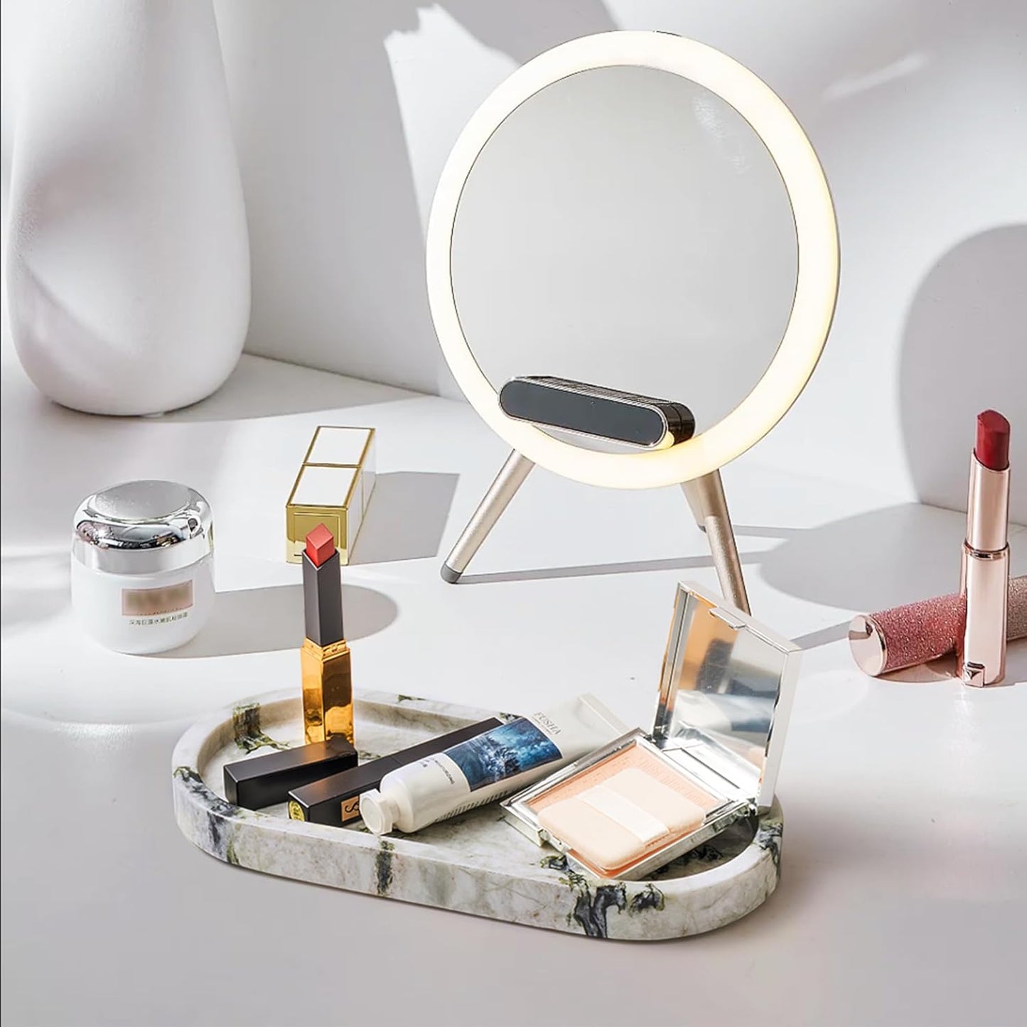 WORHE Natural Marble Vanity Tray Luxury Oval Stone Trays for Jewelry Perfume Candle, Calacatta Viola Decorative Dish for Bathroom,Bedroom,Dresser Countertop Storage Organizer for Home Decor (WH059)