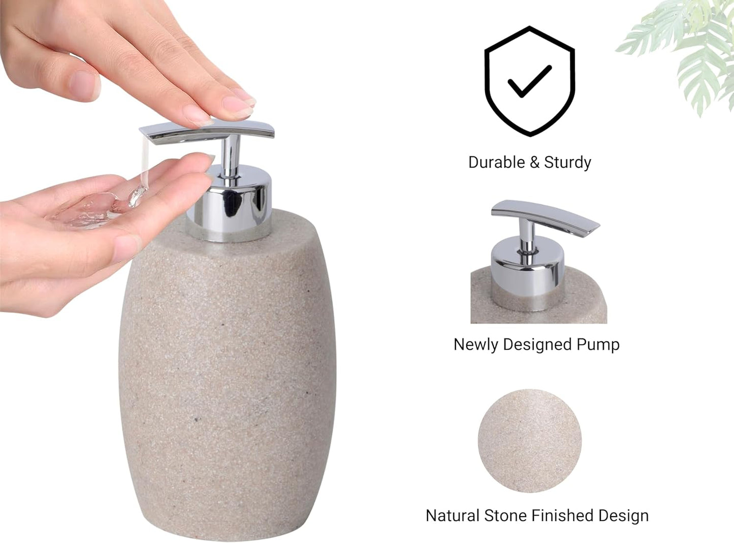 Beige Bathroom Accessories Set 3 PC, Resin Sandstone Look Soap Dispenser, Toothbrush Cup, Soap Dish, Bathroom Soap Dispenser Set for Home Decor and Kitchen