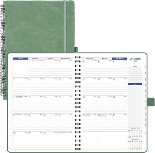 POPRUN 2026-2027 Monthly Planner A4 Size, 16 Months Calendar (Dec 2025-Mar 2027), 2 Pages per Month with Dotted & Lined Note, Monthly Tabs, Spiral Softcover, 2 Inner Pockets - Midnight Green