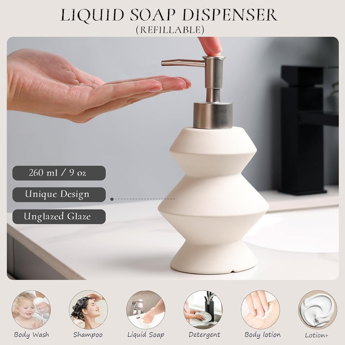 Bathroom Accessory Set 5PCS, Beige Ceramic Bathroom Accessories Set, Unique Design Small Bathroom Accessories Sets Complete, Home Apartment Minimalist Bathroom Decor Vanity Countertop, ANTIS'S HOME