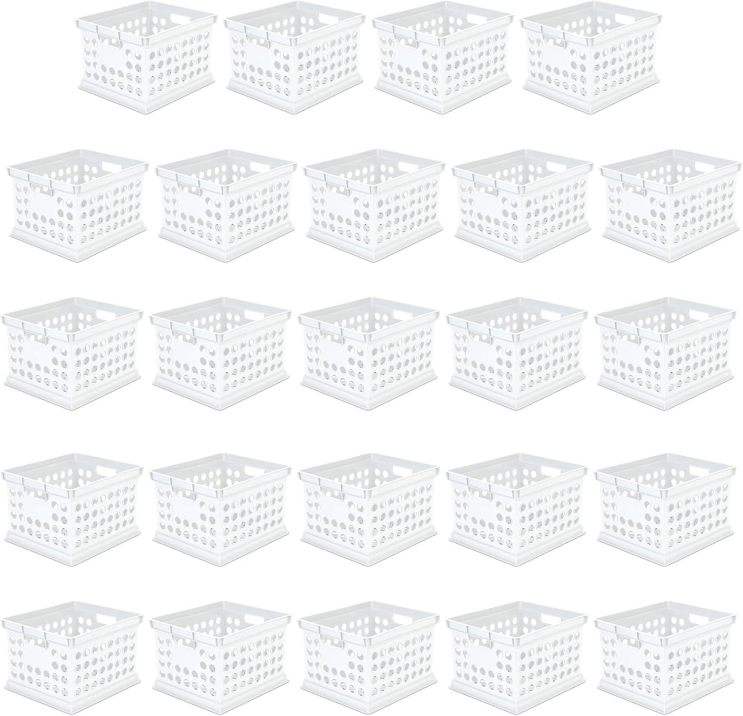 Sterilite Stackable Plastic Storage Crate Bin Organizer File Box with Handles for Home, Office, Dorm, Garage, or Utility Organization, White, 24-Pack