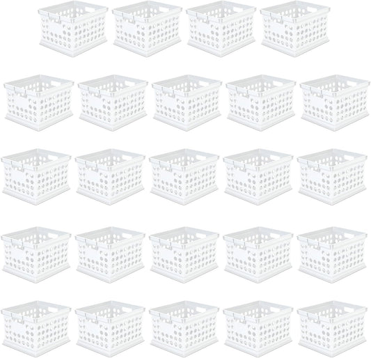 Sterilite Stackable Plastic Storage Crate Bin Organizer File Box with Handles for Home, Office, Dorm, Garage, or Utility Organization, White, 24-Pack
