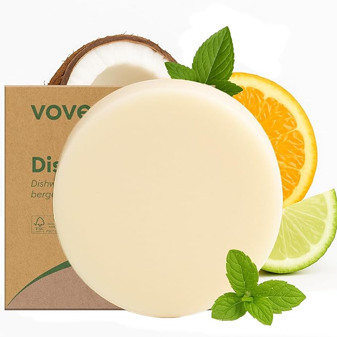 Vove Dish Soap Bar, Coastal Citrus Mint, Mandarin, Spearmint, Cypress & Bergamot Oils, Coconut Cleanser, Plant-Based Solid Dish Soap, Plastic-Free Kitchen Cleaner, FSC-Certified Packaging, 1 Bar