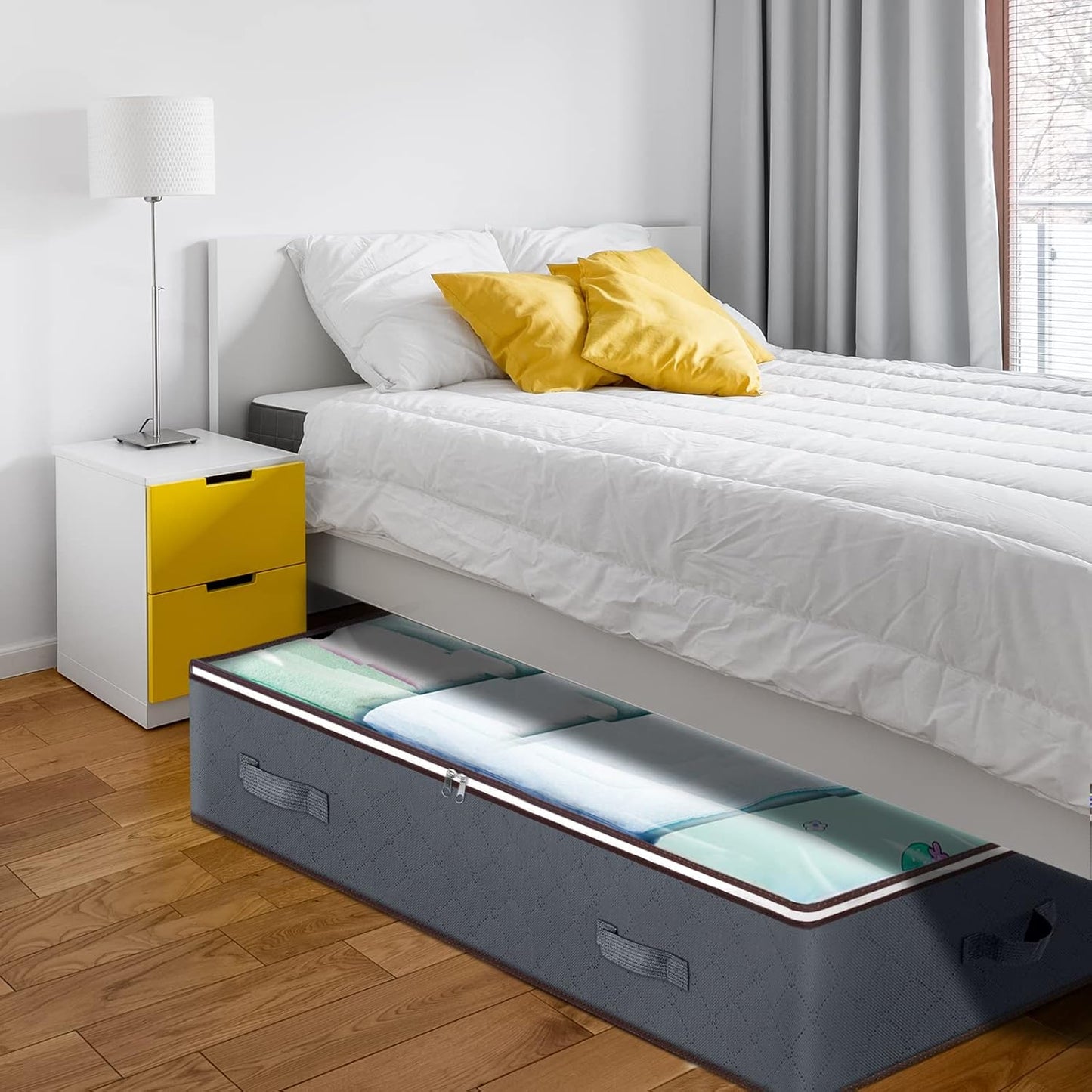 90L Under Bed Storage Containers, Large Capacity Underbed Storage Bags Organizer, Thick Fabric Storage Bins with Clear Window and Reinforced Handles for Blanket Comforter Bedding Clothes, 8 Pack