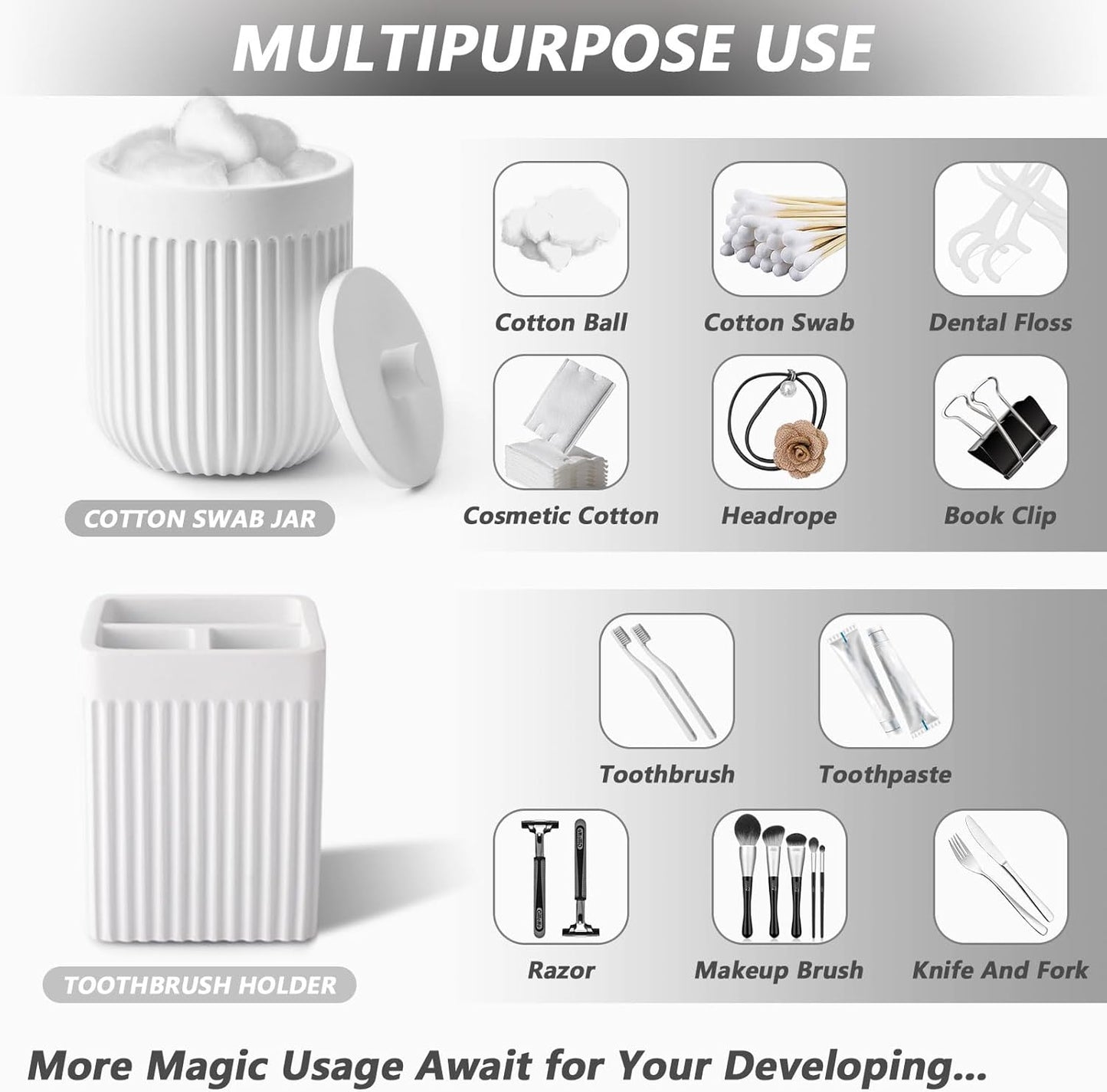 Resin White Bathroom Accessories Set 5 Pcs, Lotion Soap Dispenser, Toothbrush Holder, Bathroom Tumbler, Qtip Holder and Vanity Tray, Bathroom Countertop Organizer Set for Modern Home Apartment