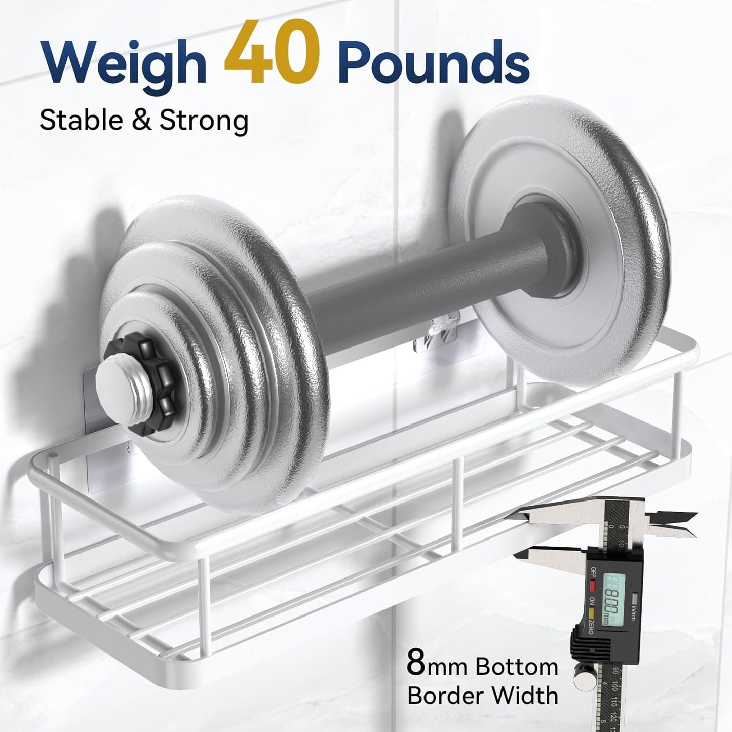 YASONIC Shower Caddy Adhesive, No Drill Bathroom Shower Organizers, with Removable Hooks and Soap Holder, Rust Proof Shower Shelves, Wall-Mounted Shower Holder, White, 3 Pack, YS-K-419E