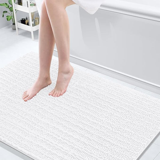 Arotive Luxury Chenille Bathroom Rug Mat, Extra Soft Thick Absorbent Shaggy Bath Rugs, Non-Slip Machine Wash Dry, Plush Bath Mats for Bathroom, Shower and Tub, 59x35, White