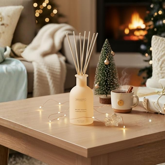 Benevolence LA Reed Diffuser - Champagne & Peony | Luxurious Home & Bathroom Decor | Long-Lasting Scent Diffusers for Home - Malibu Sands Collection