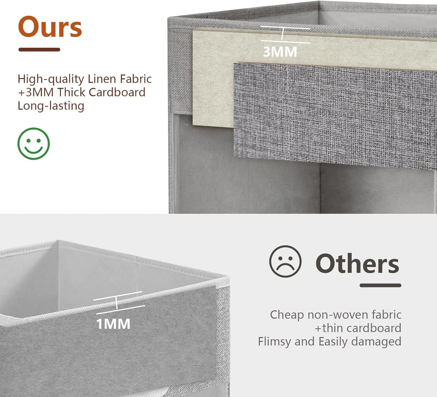 Large Storage Baskets with Clear Window, See Through Closet Organizer with PU Handles, Linen Foldable Storage Bins for Organizing Clothes, Toys, Books (Gray)