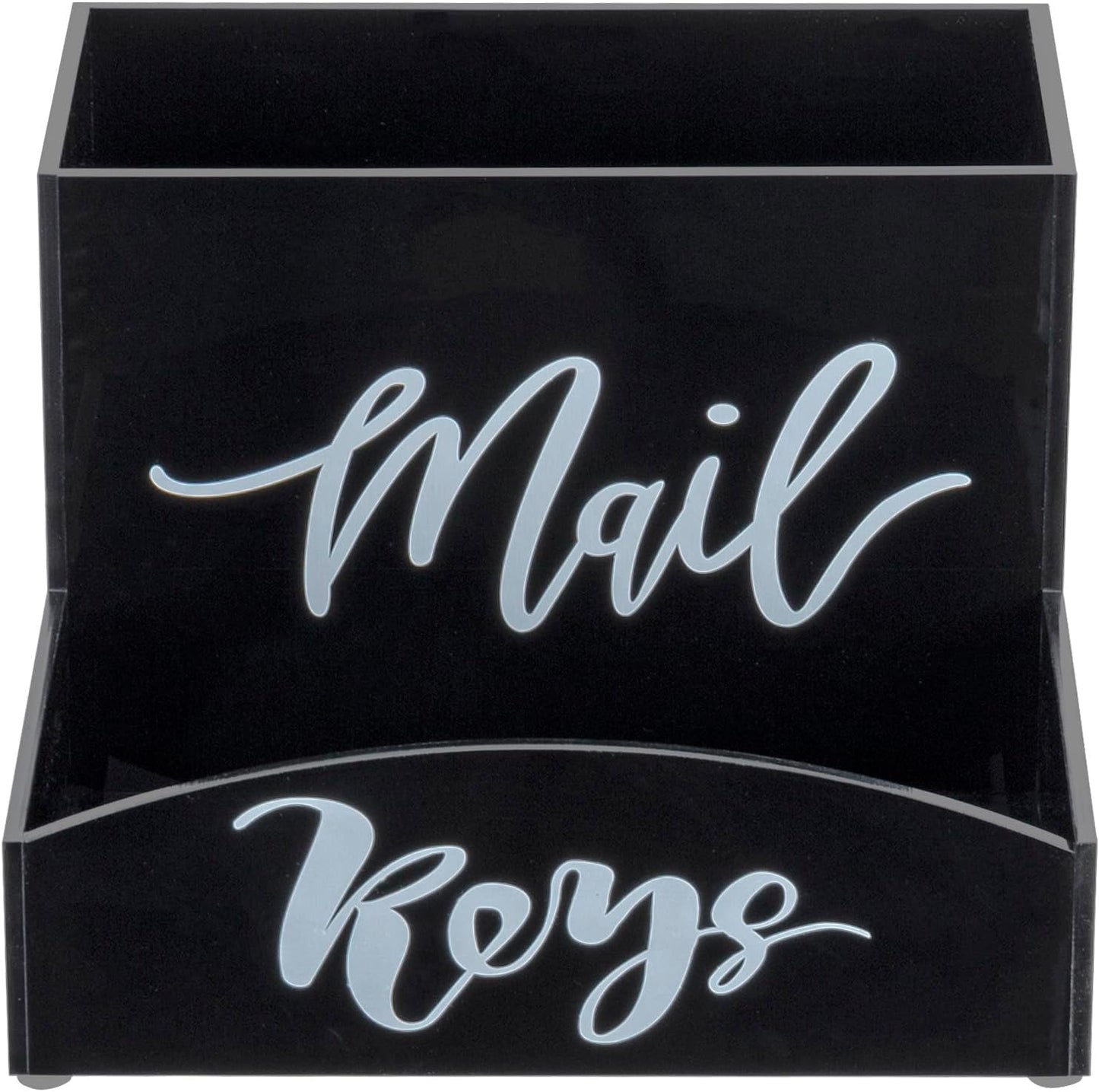 MyGift Modern Premium Black Acrylic Mail Holder and Key Organizer Entryway Storage Tray with Cursive MAIL and KEYS Word Design, Office, Dorm, Classroom Desktop Organizing Bin
