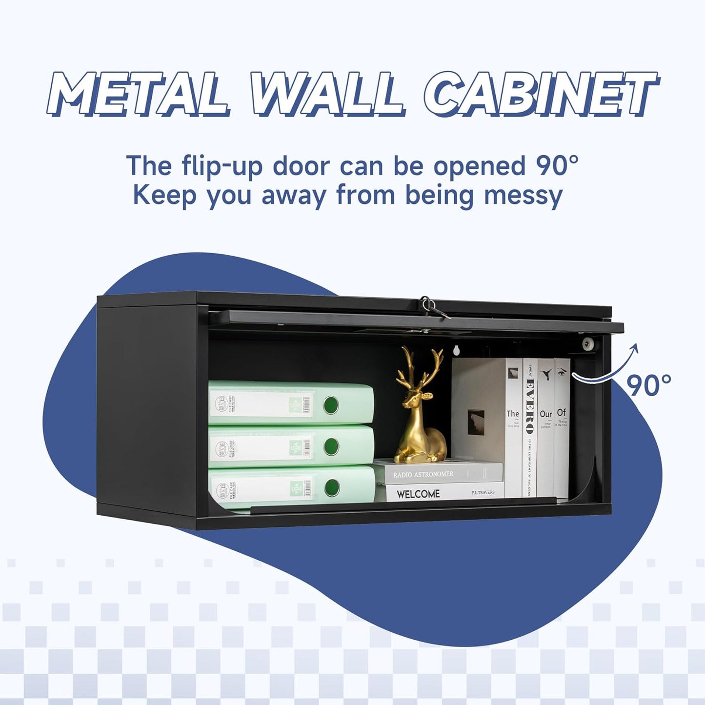 Metal Wall Storage Cabinet with Up-flip Door, Wall-Mounted Storage Cabinet for Garage, Warehouse, Home, Office, Assembly Required (Black, One Cabinet)