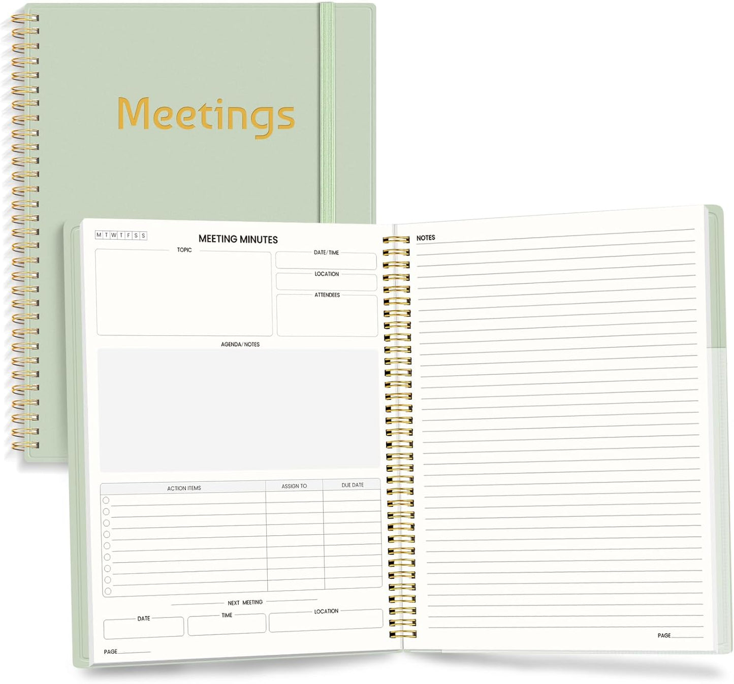 SUNEE Half Meeting Half Note 8.5"x11" Notebook for Work – 140 Pages, A4 Size Project Planner for Women&Men, Minutes Organizer for Meeting Notes, Ideas for Office/Business, PVC Waterproof Cover, Green