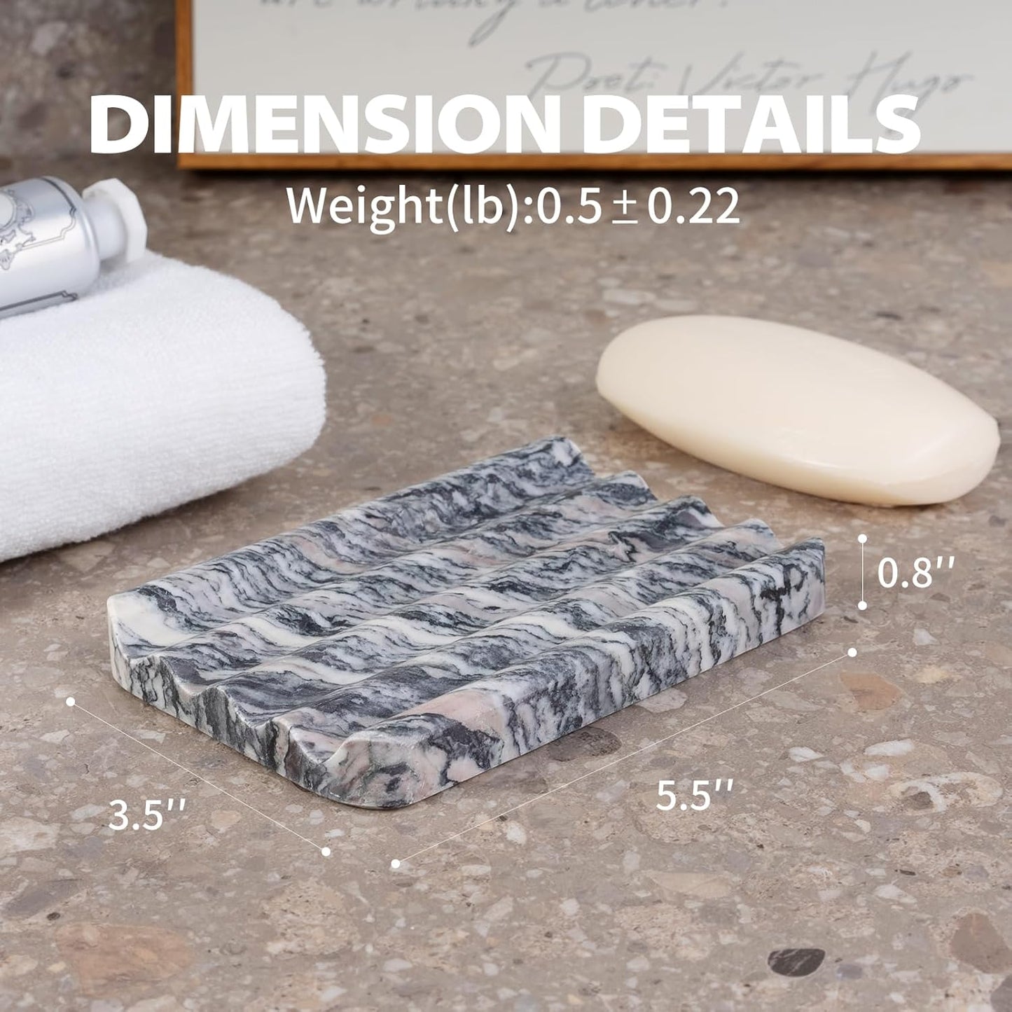 2 Pcs Soap Holder for Bathroom, Marble Soap Dish for Kitchen Countertop, Soap Tray with Creative Wavy Design, Saver for Bath Tub, Sponges, Italian Natural Stone(Rosso Luana)