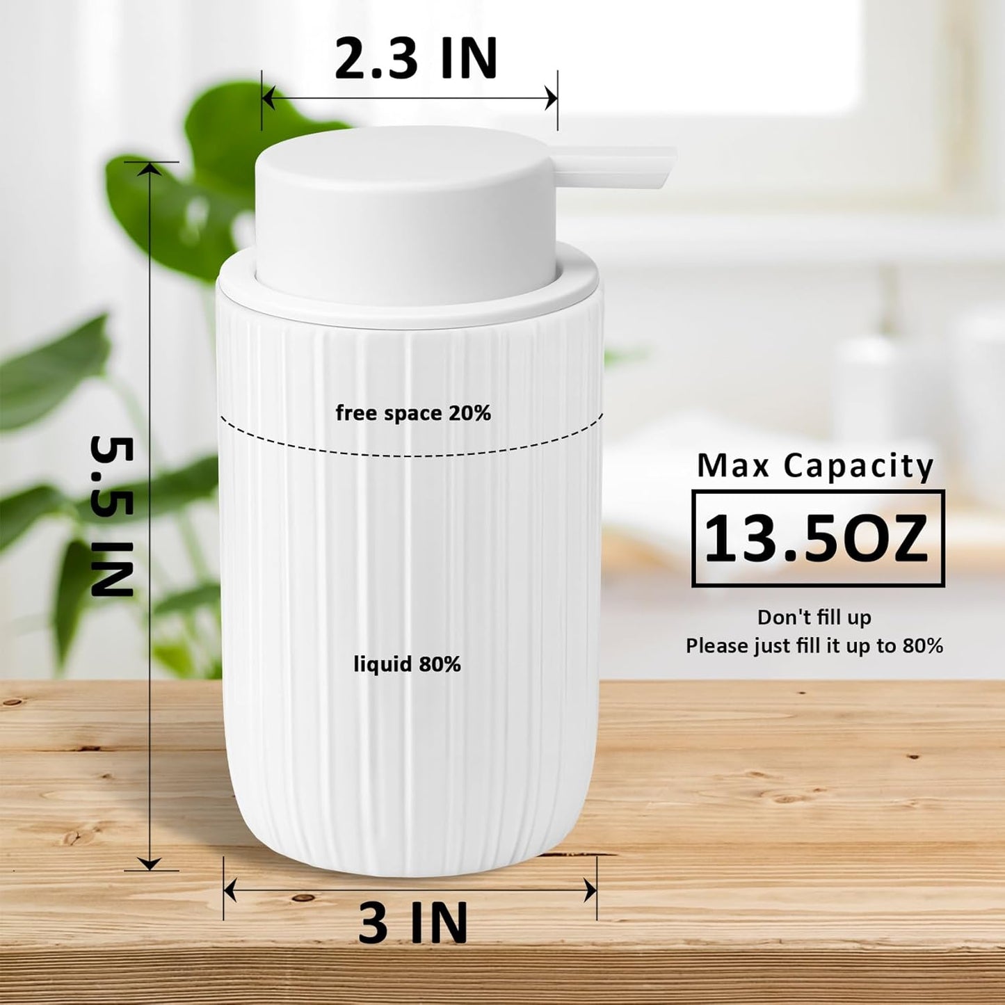Soap Liquid Dispenser Ceramic with Easy-to-Press Pump Hand Liquid Dispenser (Can't Foam) for Shampoo Bathroom Countertop 13.5 oz