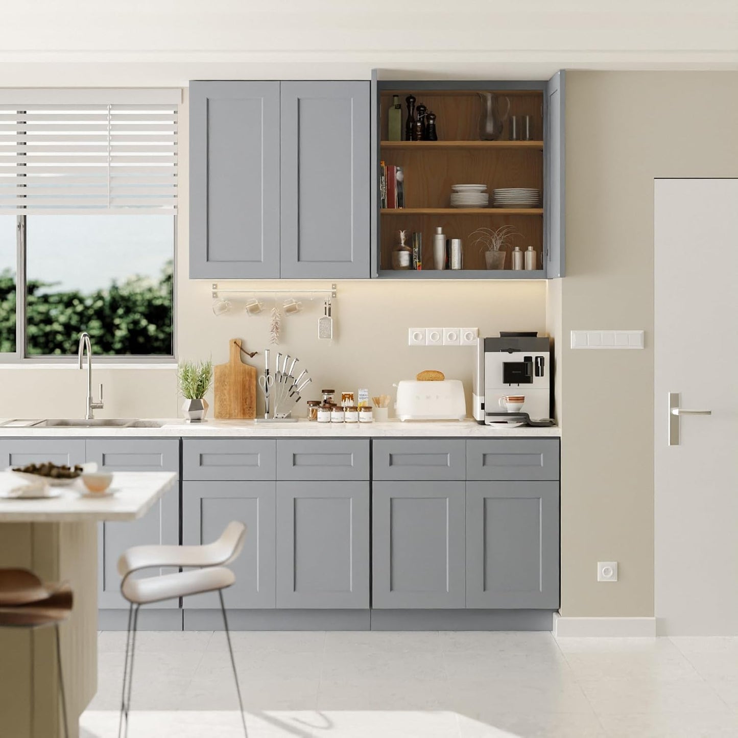 33 Inch Laundry Room Cabinets Wall Mounted, Solid Wood Over The Toilet Storage Cabinet, Bathroom Organizer Cabinets with 2 Door & Shelves, Easy to Assemble for Kitchen, Garage - Dark Gray