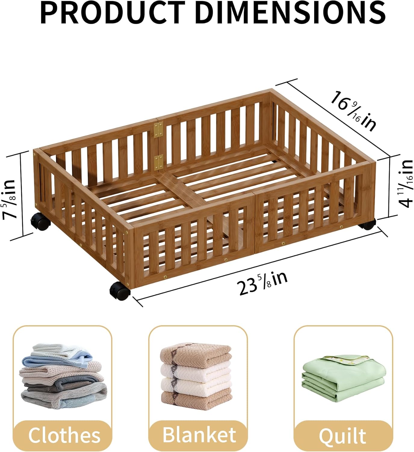 Bamboo Under Bed Storage with Wheels (2-Pack) – Rolling Underbed Shoe Organizer Box for Shoes, Blankets, Toys, Clothes Container Space-Saving Organizer Bins for Bedroom, Closet, Dorm, Nursery
